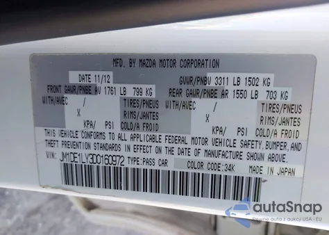 2013 Mazda Mazda2 Touring z USA, uszkodzony, nr VIN JM1DE1LY3D0160972